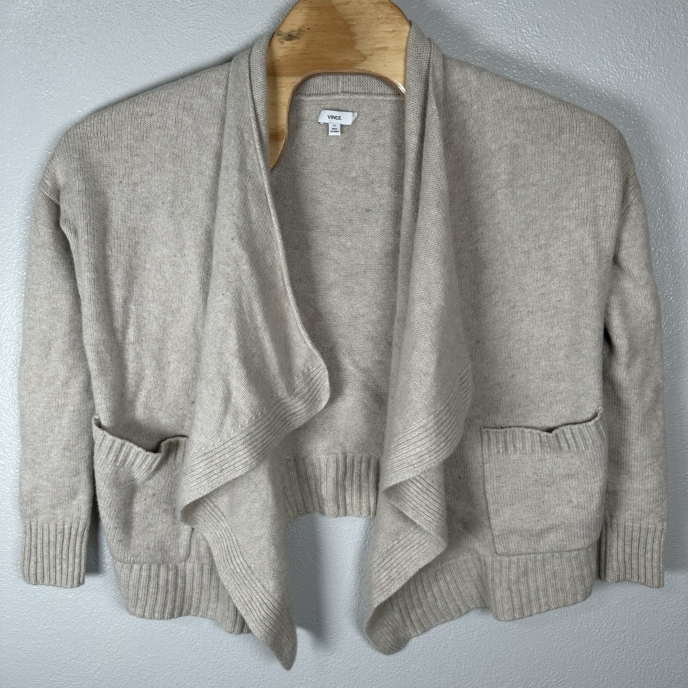 Vince Wool Cashmere Blend Beige Open Drape Front Cardigan Sweater Womens‎ XS